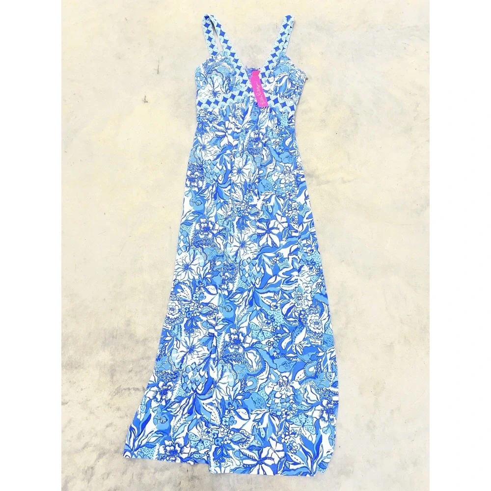 lilly pulitzer maxi dress | Dresses | Lilly Pulitzer Nwt Serena Vneck Maxi Dress Blue Tang Flocking Sz 2 Black and white dress Size:3X-LARGE Rooftop Vintage Womens Lilly Pulitzer Coralia
